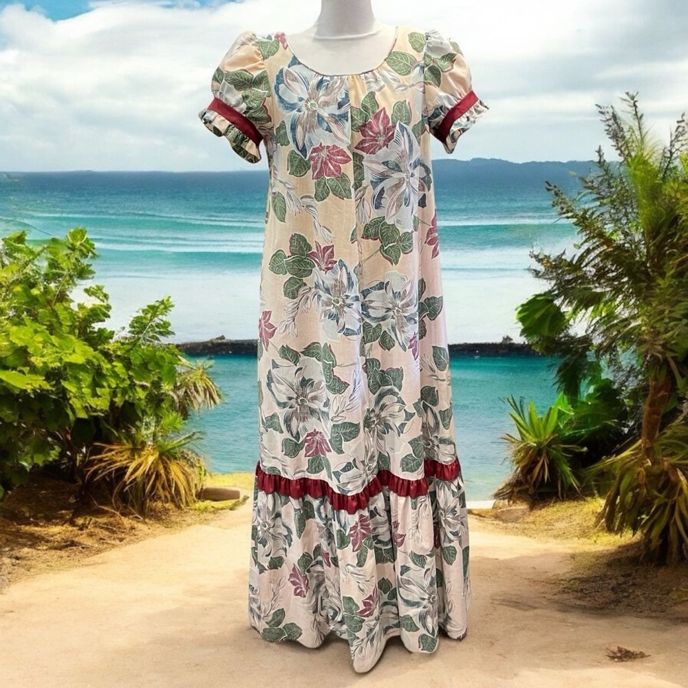 VTG Reyn Spooner Women's Sz S Reverse Print Floral Hawaiian Dress Muumuu Aloha